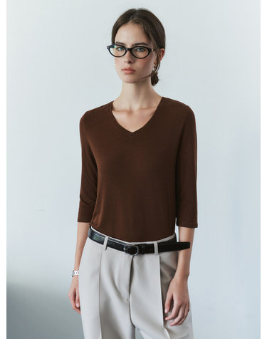 SITP5313 소프트 브이넥 7부 티셔츠_Brown