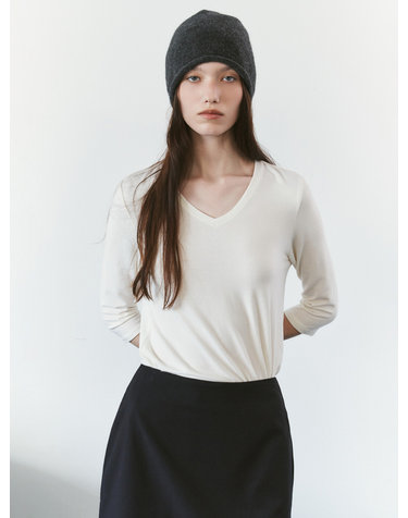 SITP5313 소프트 브이넥 7부 티셔츠_Ivory
