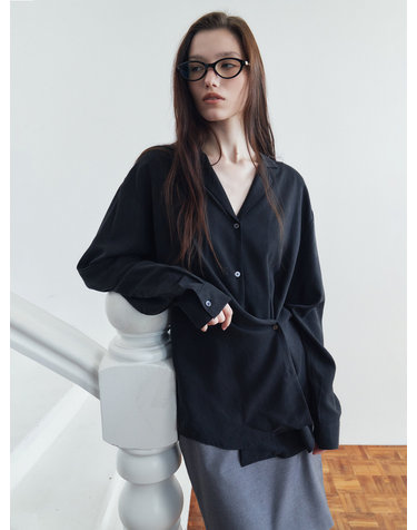 SITP5306 소프트 오픈 카라 랩 셔츠_Black