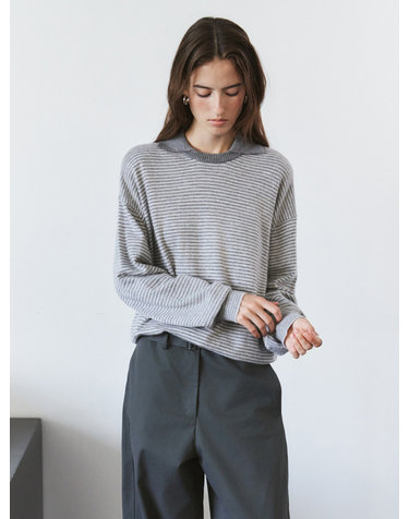 SIKN2207 울 블렌드 프레피 스트라이프 니트_Melange gray