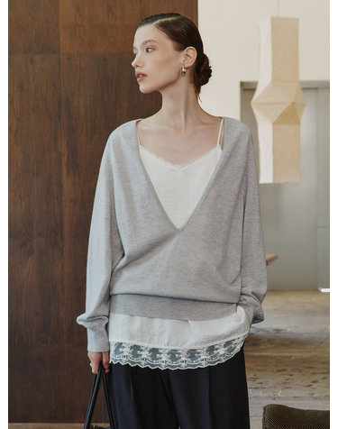 SIKN2202 소프트 울 딥 브이넥 니트_Light gray
