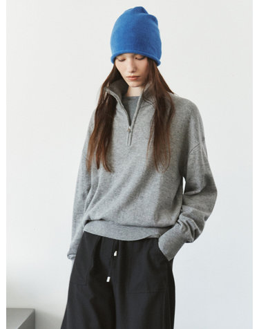 SIKN2200 울 블렌드 하이넥 집업 니트_Melange gray
