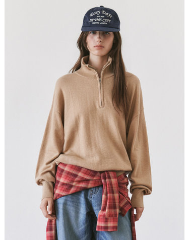 SIKN2200 울 블렌드 하이넥 집업 니트_Beige
