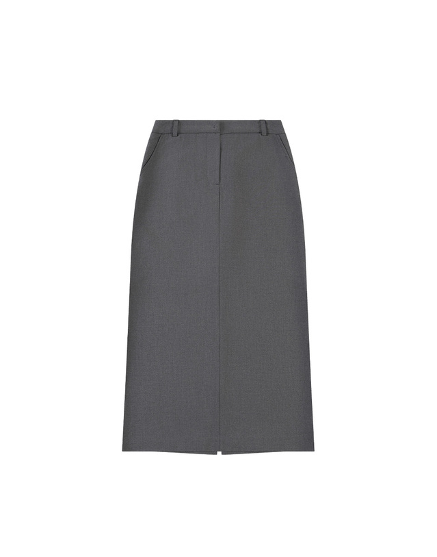시야쥬 SIST9058 포멀 칼럼 롱 스커트_Charcoal 그레이 착용컷
