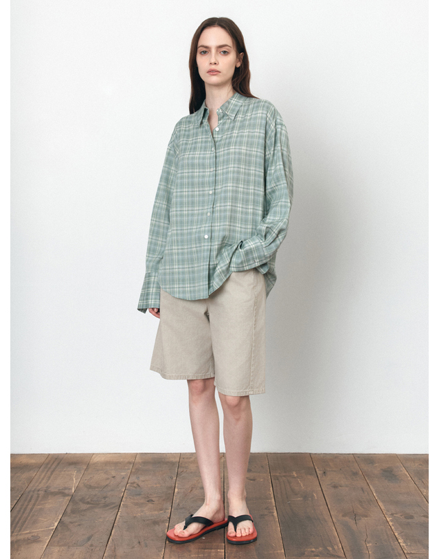 시야쥬 SITP5246 소프트 멀티 체크 셔츠_Pale Mint 밝은연두 착용컷