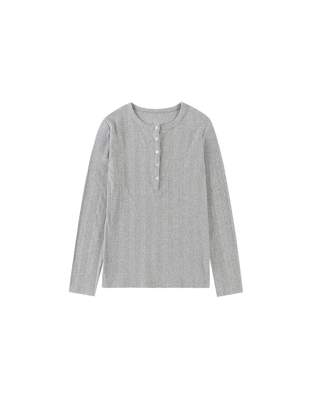 시야쥬 SITP5245 멀티 골지 헨리넥 티셔츠_Melange gray 그레이 착용컷