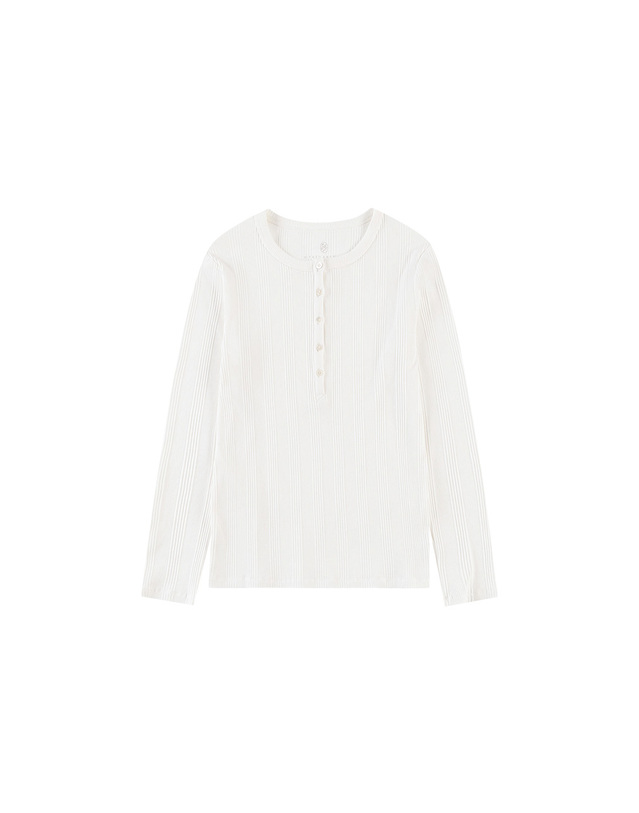 시야쥬 SITP5245 멀티 골지 헨리넥 티셔츠_Ivory 아이보리 착용컷