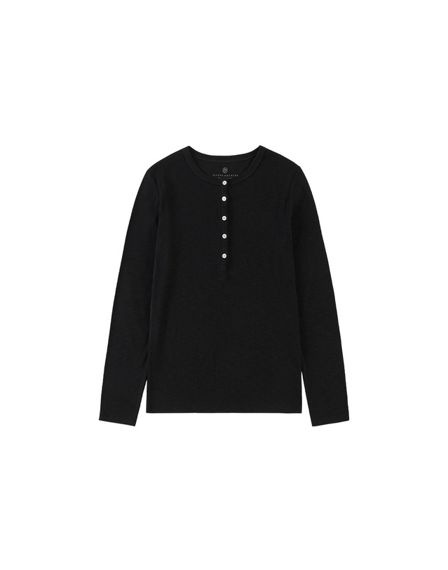 시야쥬 SITP5241 슬러브 헨리넥 티셔츠_Black 블랙 착용컷