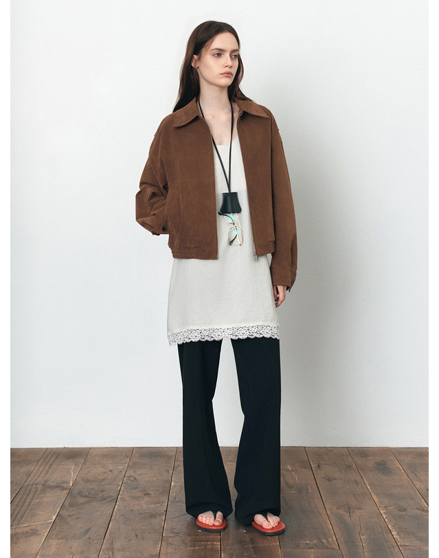 시야쥬 SIOT4185 페이크 스웨이드 블루종_Camel brown 브라운 착용컷