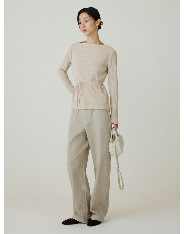 시야쥬 SIJN6111 발란스 커브드 컬러 데님_Vintage beige 베이지 착용컷