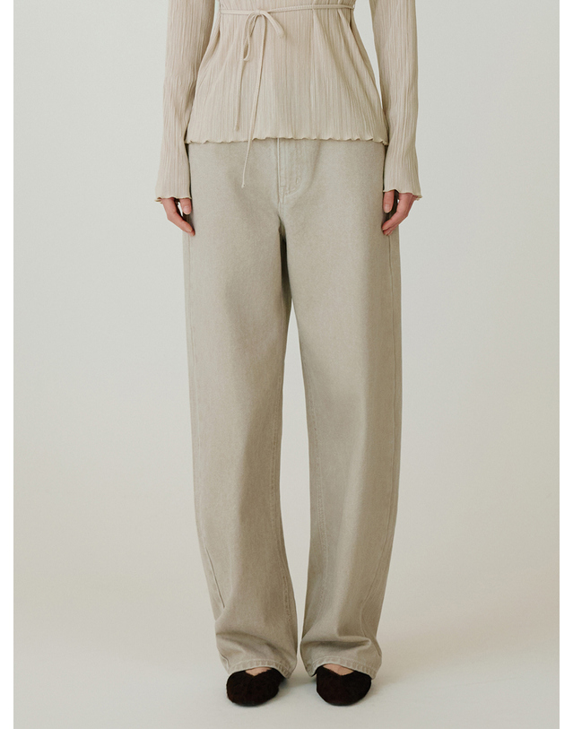 시야쥬 SIJN6111 발란스 커브드 컬러 데님_Vintage beige 베이지 착용컷