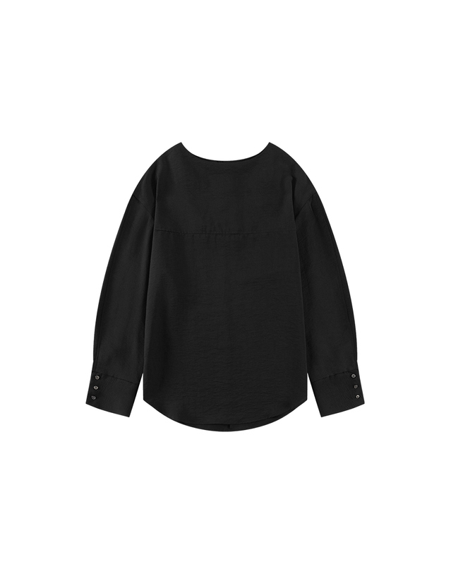 시야쥬 SITP5261 보트넥 미니멀 블라우스_Black 블랙 착용컷