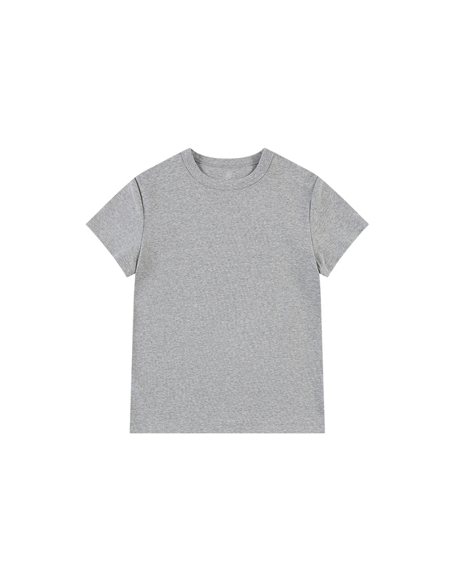 시야쥬 SITP5275 슬림 골지 반팔 티셔츠_Melange gray 그레이 착용컷