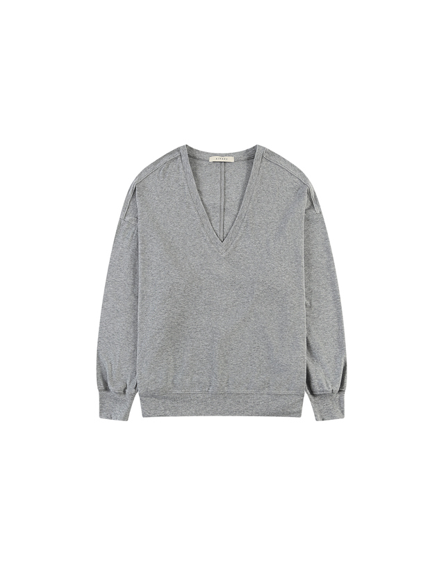 시야쥬 SITP5274 브이넥 가오리 컴포트 티셔츠_Melange gray 그레이 착용컷