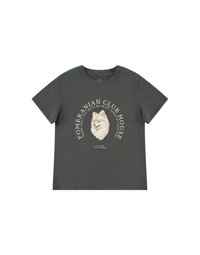 시야쥬 SITP5265 포메라니안 반팔 티셔츠_Charcoal 그레이 착용컷