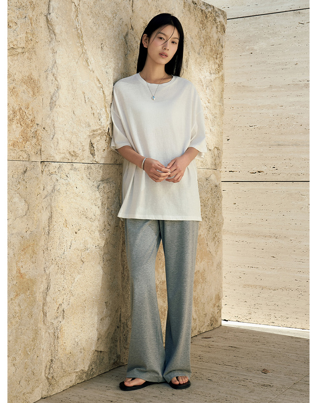 시야쥬 SIPT7201 리조트 다이마루 밴딩 팬츠_Melange gray 그레이 착용컷