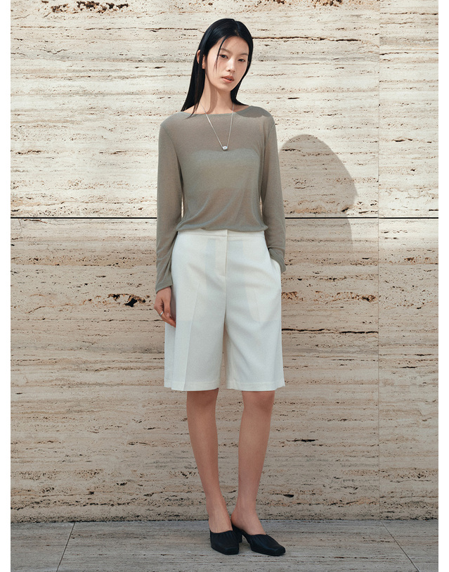 시야쥬 SIPT7200 미니멀 버뮤다 팬츠_Ivory 아이보리 착용컷