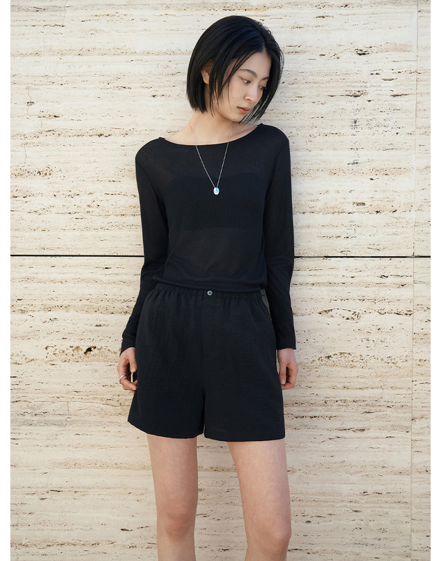 시야쥬 SIPT7198 리조트 시스루 밴딩 쇼츠_Black 블랙 착용컷