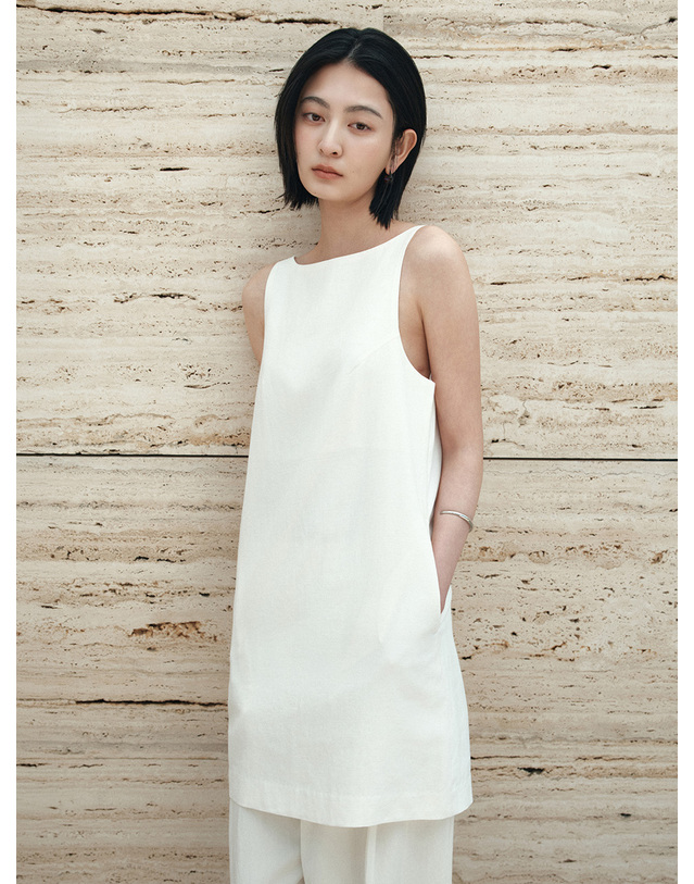 시야쥬 SIA8041 클래식 린넨 미니 원피스_Ivory 아이보리 착용컷