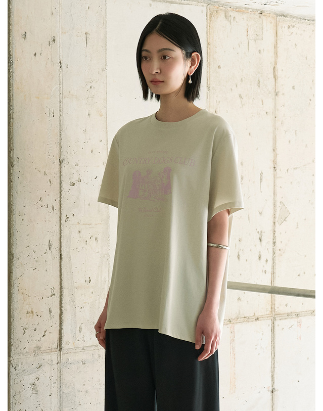 시야쥬 SITP5296 COUNTRY DOGS CLUB 반팔 티셔츠_Khaki beige 베이지 착용컷
