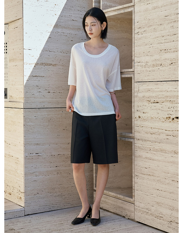 시야쥬 SITP5287 유넥 릴렉스 반팔 티셔츠_Ivory 아이보리 착용컷