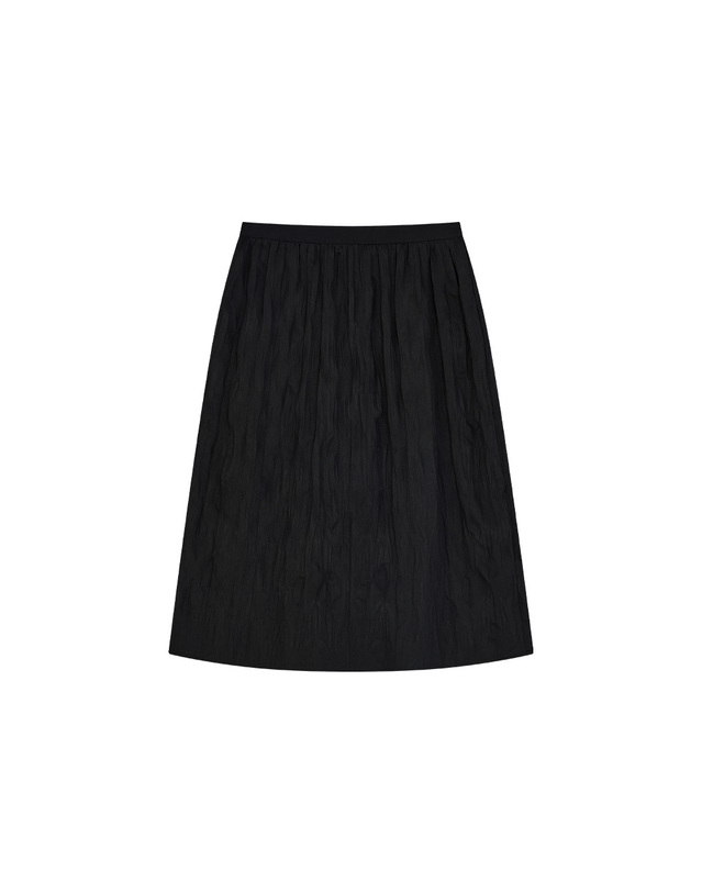 시야쥬 SIST9067 링클 볼륨 미디 스커트_Black 블랙 착용컷