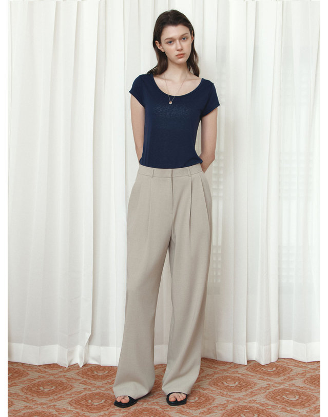 시야쥬 SIPT7205 브리즈 와이드 슬랙스_Khaki beige 카키 착용컷