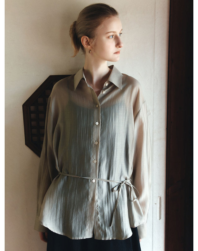 시야쥬 SITP5290 실키 ST 스트링 셔츠_Khaki brown 브라운 착용컷