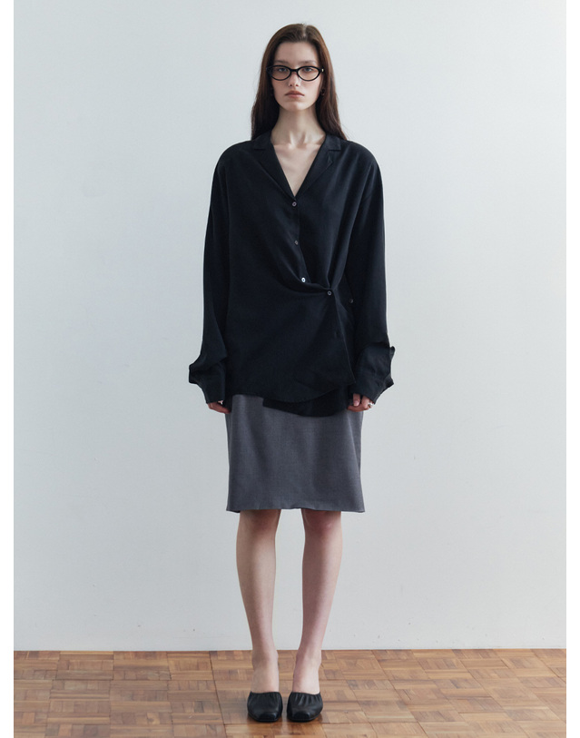 시야쥬 SIST9075 심플 미디 스커트_Melange gray 그레이 착용컷