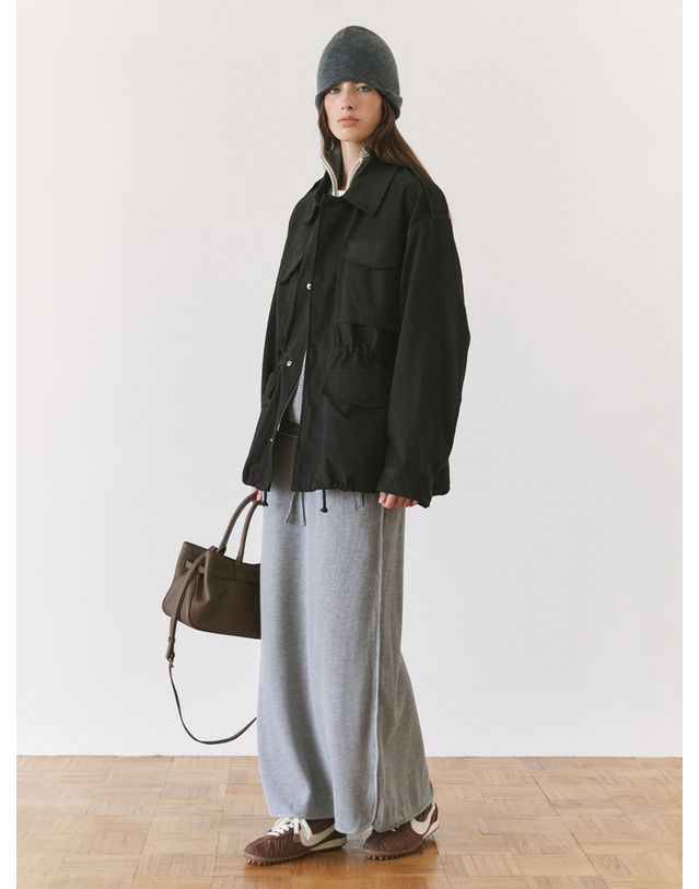 시야쥬 SIST9074 와플 밴딩 롱 스커트_Melange gray 그레이 착용컷