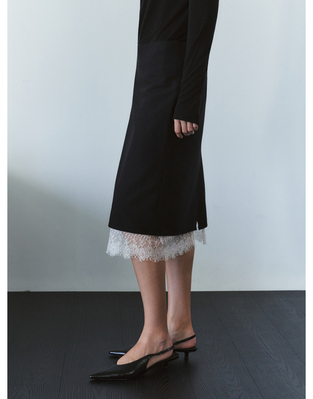 시야쥬 SIST9070 레이스 미디 스커트_Black 블랙 착용컷