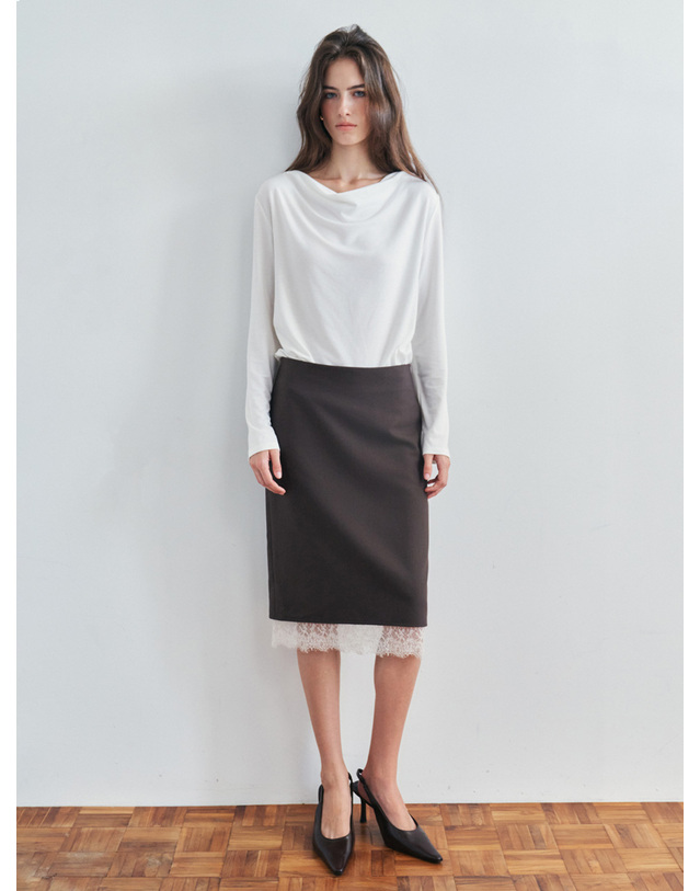 시야쥬 SIST9070 레이스 미디 스커트_Brown 브라운 착용컷