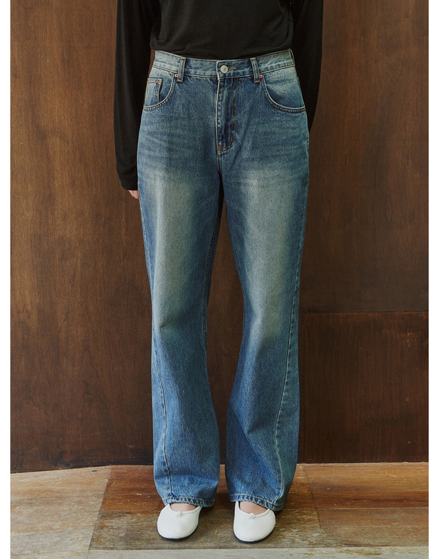 시야쥬 SIJN6119 레귤러 커브드 데님_Vintage blue 블루 착용컷