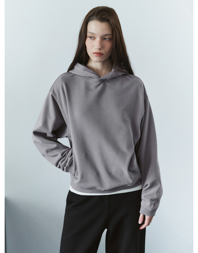 시야쥬 SITP5314 빈티지 레귤러 후드 티셔츠_Purple gray 그레이 착용컷