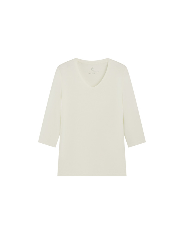 시야쥬 SITP5313 소프트 브이넥 7부 티셔츠_Ivory 아이보리 착용컷