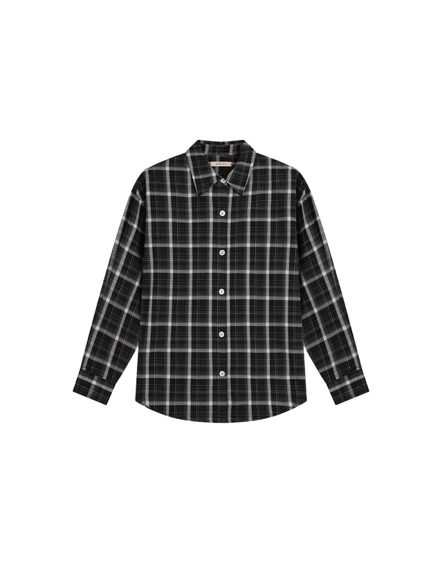 시야쥬 SITP5311 워시드 체크 셔킷_Black 블랙 착용컷