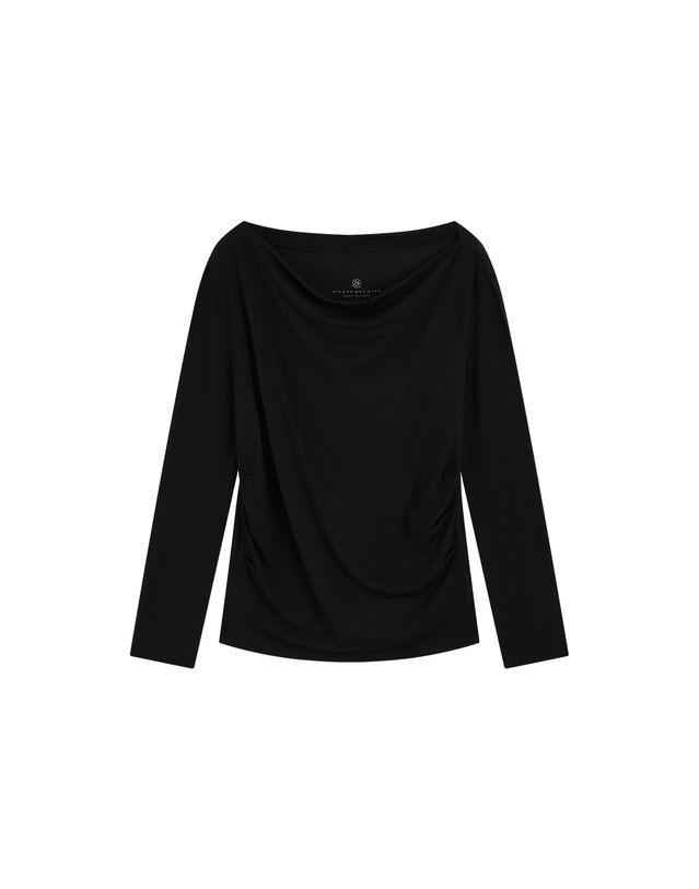 시야쥬 SITP5307 카울넥 긴팔 티셔츠_Black 블랙 착용컷