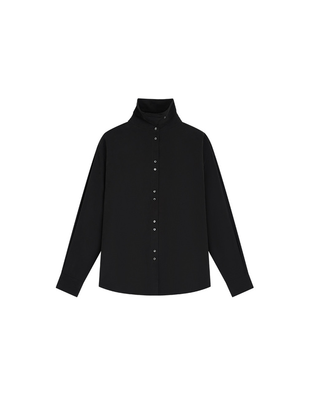 시야쥬 [10/20 예약발송] SITP5304 하이넥 실키 셔츠_Black 블랙 착용컷