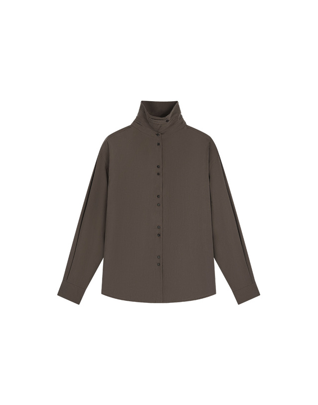 시야쥬 [10/20 예약발송] SITP5304 하이넥 실키 셔츠_Brown 브라운 착용컷