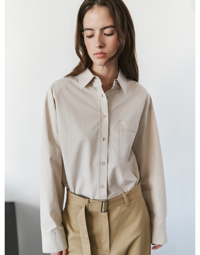 시야쥬 SITP5303 워시드 스티치 코튼 셔츠_Light beige 베이지 착용컷