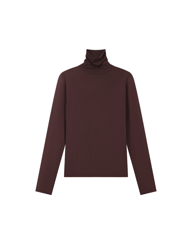 시야쥬 SIKN2205 소프트 슬림 터틀넥 니트_Burgundy brown 브라운 착용컷