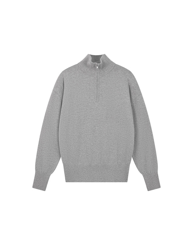 시야쥬 SIKN2200 울 블렌드 하이넥 집업 니트_Melange gray 그레이 착용컷