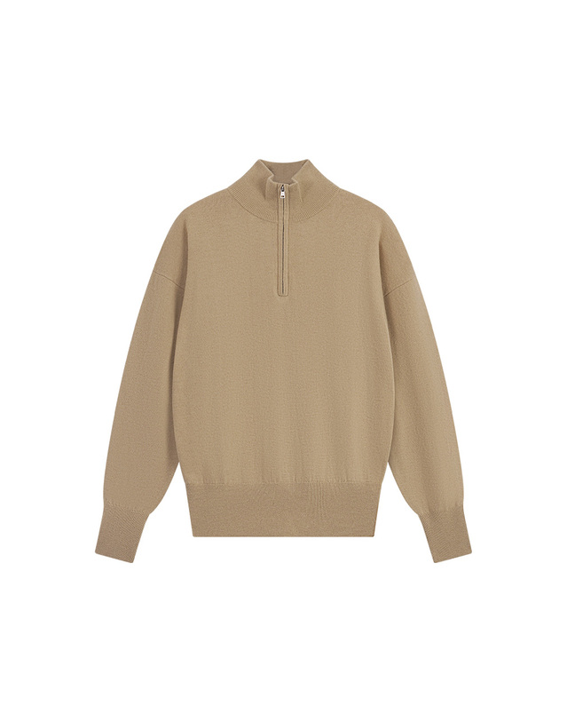 시야쥬 SIKN2200 울 블렌드 하이넥 집업 니트_Beige 베이지 착용컷