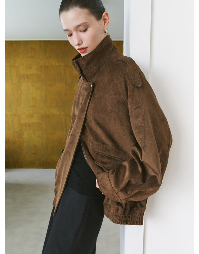 시야쥬 SIOT4209 에디트 스웨이드 자켓_Khaki brown 브라운 착용컷