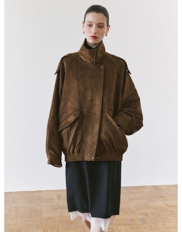 시야쥬 SIOT4209 에디트 스웨이드 자켓_Khaki brown 브라운 착용컷
