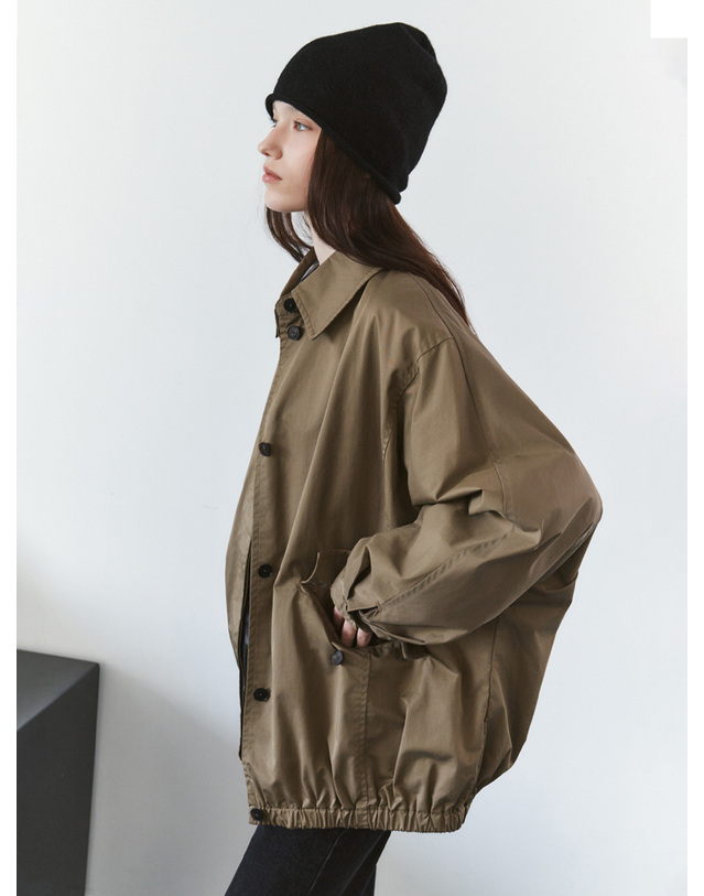 시야쥬 SIOT4207 오버핏 돌먼 블루종_Khaki brown 브라운 착용컷