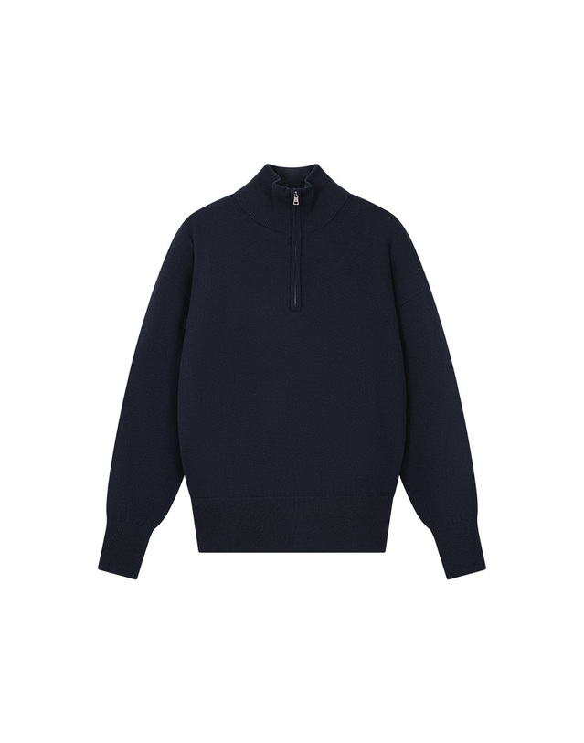 시야쥬 [10/6 예약발송] SIKN2200 울 블렌드 하이넥 집업 니트_Navy 네이비 착용컷