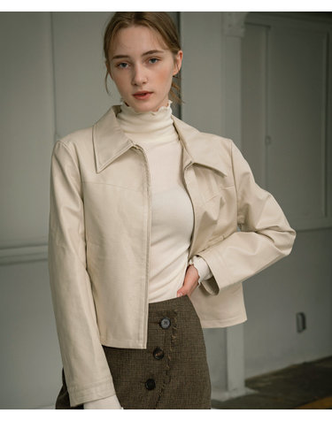 SIOT4023 Fake Leather Crop JK_Cream