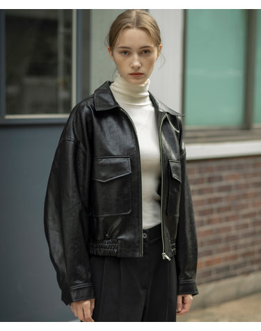 SIOT4045 fake leather bomber jacket_black
