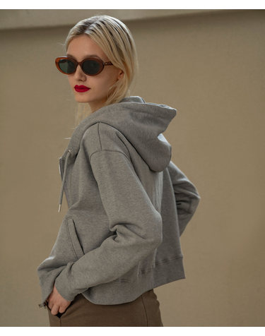 SITP5036 Crop Hood Zip-up_Melange gray